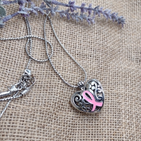 Brighton"  FIRM "  Silver and Pink Necklace Elegant Jewelry badge Holder NWOT - Picture 1 of 5